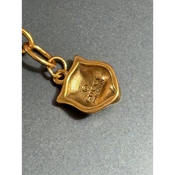 Gucci Unisex Cuban Link GG Gold Tone Bracelet Lion Charm Stamped Authentic W Box - Picture 8 of 12